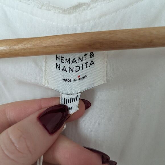 NWT Hemant & Nandita white lace Juhi cotton bohemian tie cutout slit midi dress - Picture 3 of 6